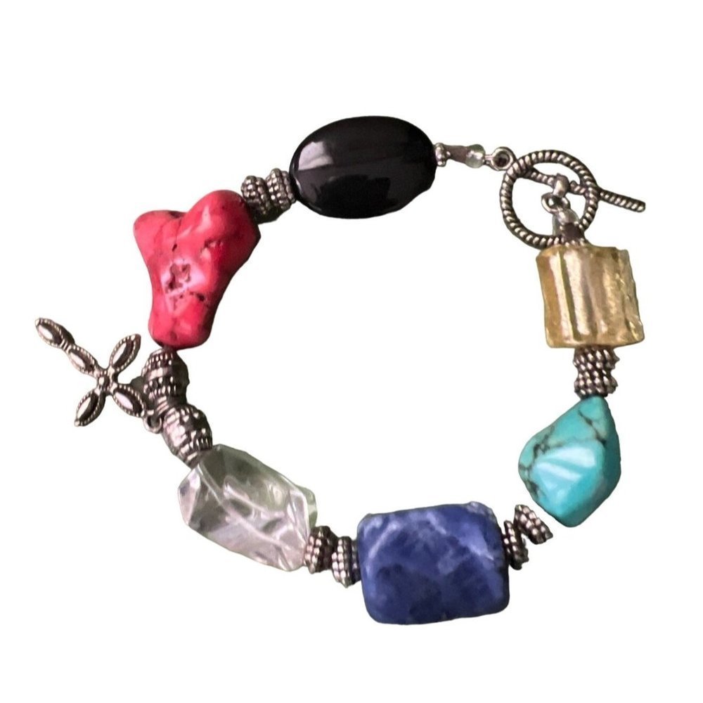 Textured Toggle Closure Stone Bracelet -- 8"